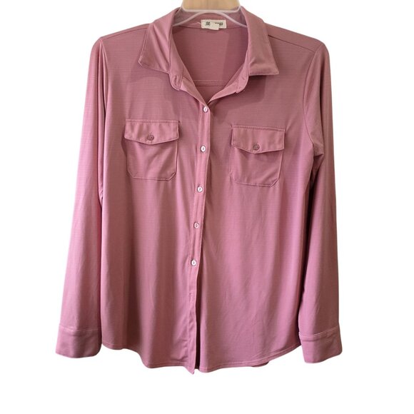 Blue Mood Womens Long Sleeve Button-Up Blouse Pink Large cottagecore - Picture 5 of 7